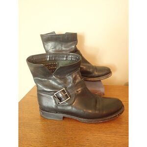 Frye Phillip Harness Moto Biker Ankle Boot with Zip Leather Size 7 Black Buckles
